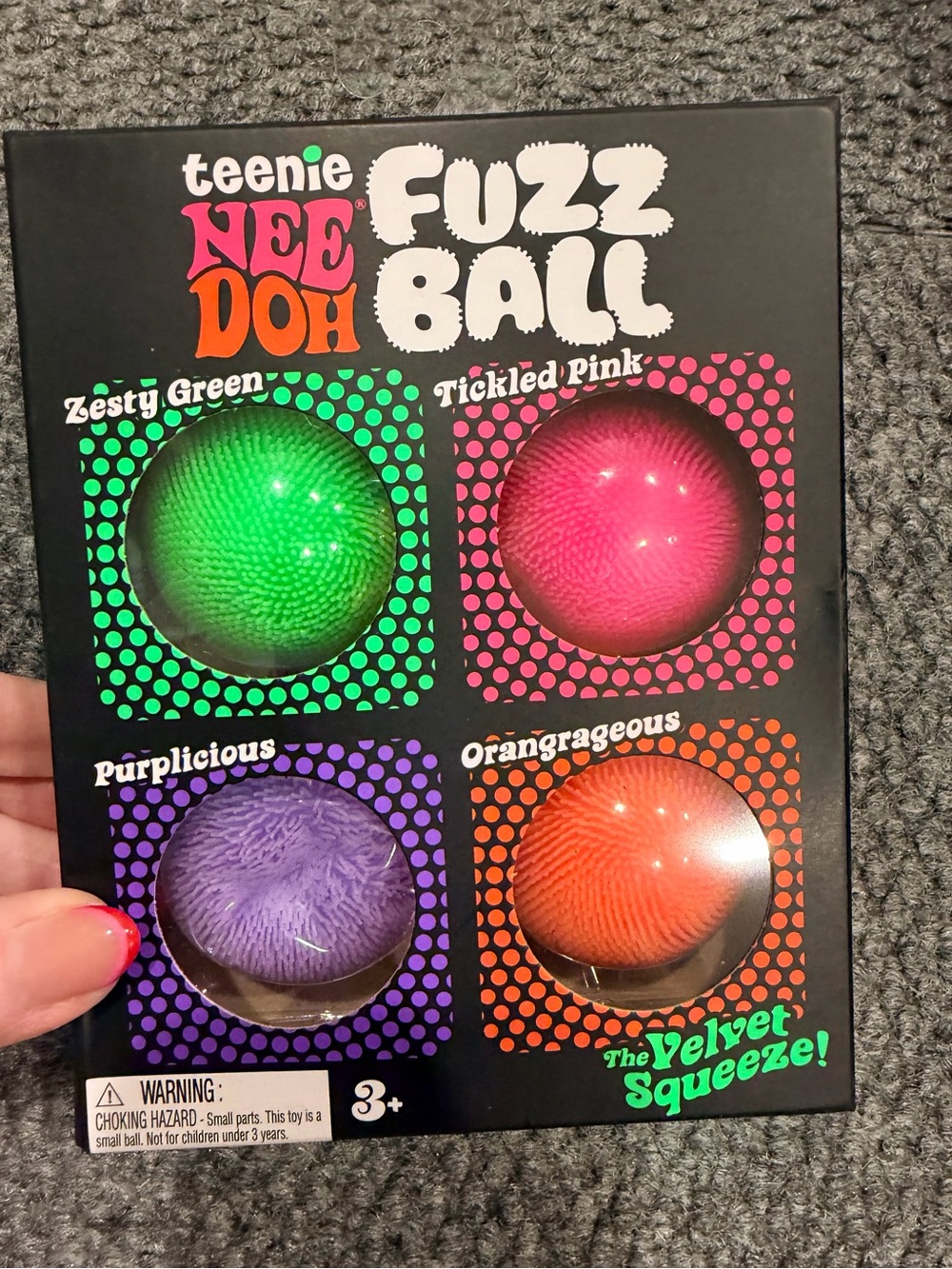 Needoh teenie fuzz  Ball Set - Green, Pink, Purple, Orange 4 pack squishy